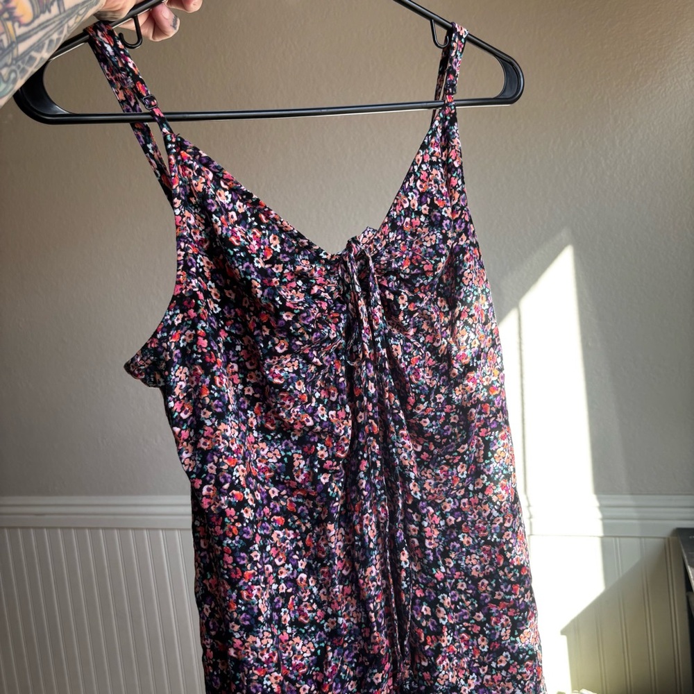 Floral Spaghetti Strap Summer Dress - Pink & Black